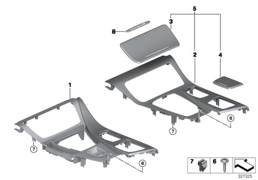 Genuine BMW 51169293157 Cover Center Console, Aluminium TRACE (Inc. 520d, Hybrid 5 & 518d) | ML Performance US US Car Parts