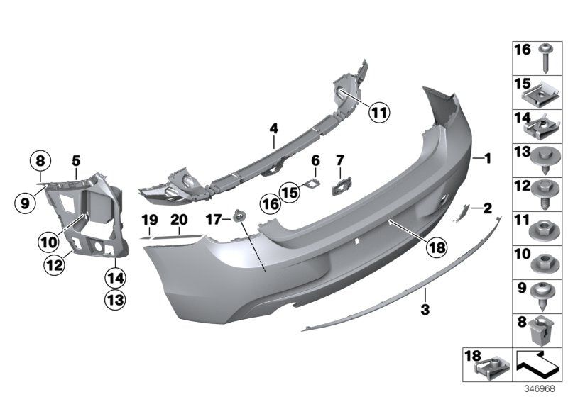 Genuine BMW 51127480135 F22 Bumper Trim Panel, Primed, Rear LINES ZWEIFL. (Inc. 228iX, 230i & 230iX) | ML Performance US US Car Parts