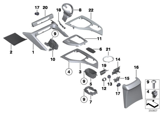 Genuine BMW 51169252846 E84 Cover, Center Console, Satinsilber Matt Left hand drive (Inc. X1) | ML Performance US US Car Parts