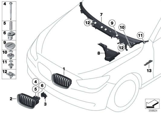 Genuine BMW 51137200168 Grille, Front, Right (Inc. 520d, 535d & 535dX) | ML Performance US US Car Parts