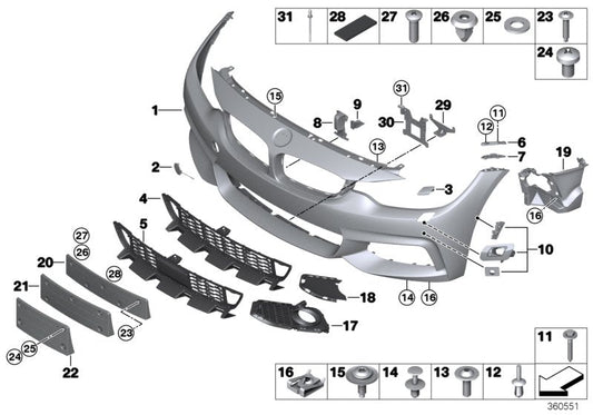 Genuine BMW 51118060883 TriCover, Bumper, Primed, Front PDC (Inc. 428iX, 430iX & 435i) | ML Performance US US Car Parts