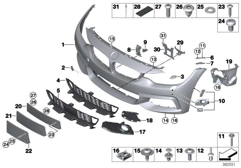 Genuine BMW 51118060882 F36 F33 F32 Trim Cover, Bumper, Primed, Front (Inc. 430iX, 435iX & 440iX)