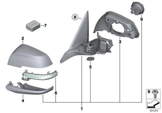 Genuine BMW 51167245260 F30 F31 Heated Outside Mirror, Right SHADOW-LINE (Inc. 335iX, 316d & 320i ed)
