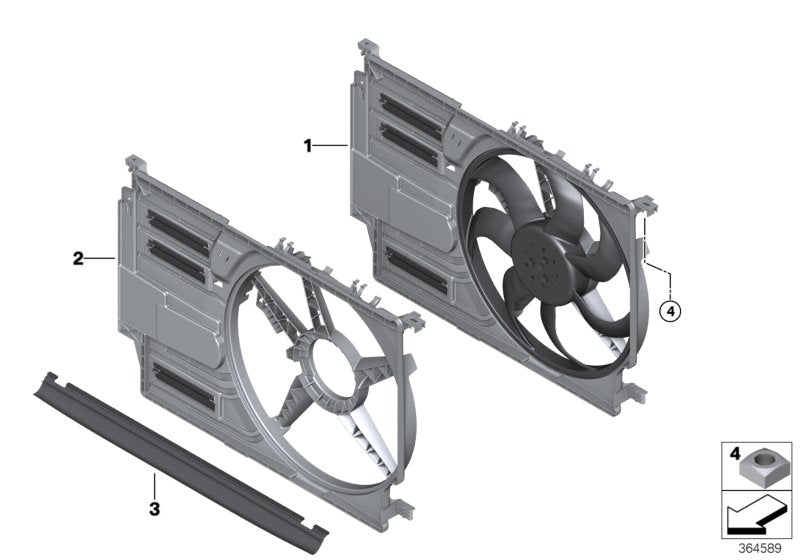 Genuine BMW Mini 17427617608 F45 Countryman F55 Fan Housing With Fan 300W (Inc. X1 18d, X1 20i & 218d)