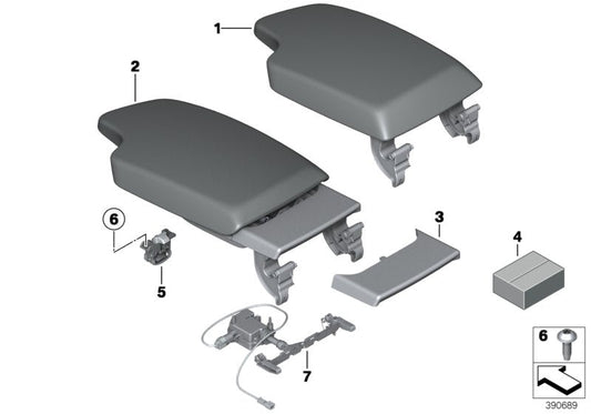 Genuine BMW 51169362268 Armrest In Leather, Front Center OYSTER/SCHWARZ (Inc. 320iX, 320dX & 320d ed) | ML Performance US US Car Parts