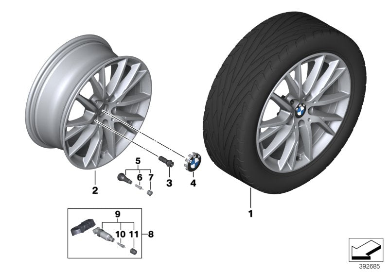 Genuine BMW 36107849122 F40 F46 Disk Wheel, Light Alloy, In Orbitgrey 7JX17 ET:47 (Inc. 120dX, 225i & 118i) | ML Performance US US Car Parts
