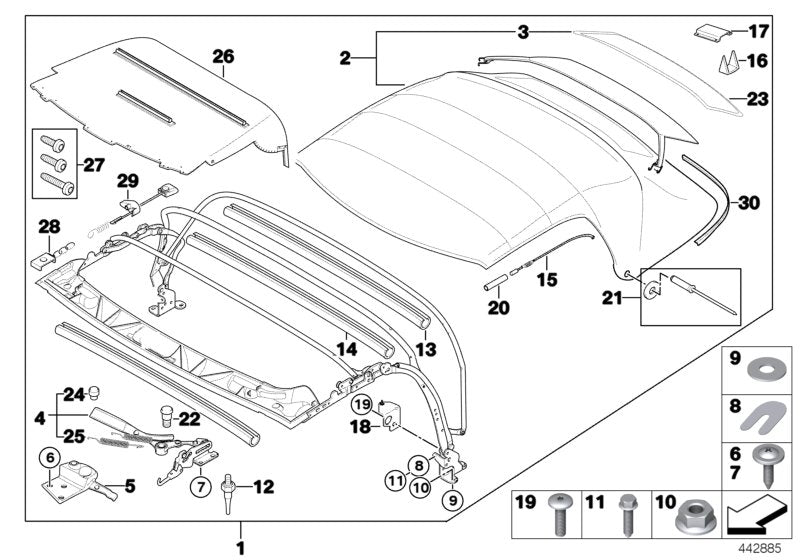 Genuine BMW 54318411128 E36 Right Folding Top Lock SCHWARZ (Inc. Z3 2.2i, Z3 2.8 & Z3 1.8) | ML Performance US US Car Parts