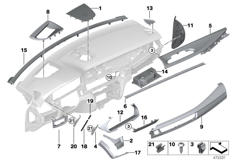 Genuine BMW 51459317696 F16 TriCover I-Panel Leather Top Right SCHWARZ/GRAU (Inc. X6 & X5 M) | ML Performance US US Car Parts