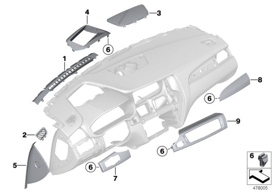 Genuine BMW 51459201686 F25 Trim Instr.Pan.Al Brush.Lengthw.Fr.Pass. Left hand drive (Inc. X3) | ML Performance US US Car Parts