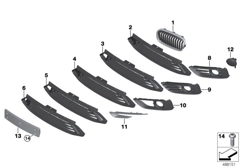Genuine BMW 51117364728 F46 Grill, Bumper, Center, Open SPORT LINE (Inc. 225i, 218dX & 225iX) | ML Performance US US Car Parts