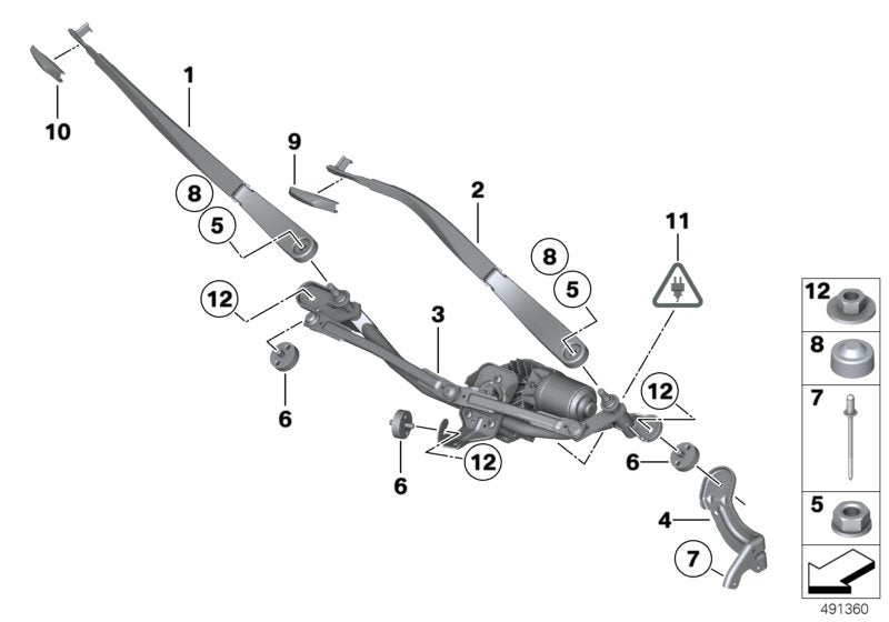 Genuine BMW 61617182459 RR6 Wiper Arm, Driver's Side (Inc. 520d ed, Hybrid 5 & Alpina B7L) | ML Performance US US Car Parts
