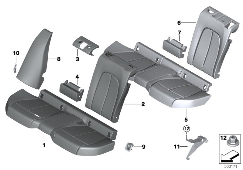 Genuine BMW 52209108272 F40 F44 Cover, Backrest, Center, Leather, Upper SCHWARZ (Inc. 120dX, M135iX & 218i) | ML Performance US US Car Parts
