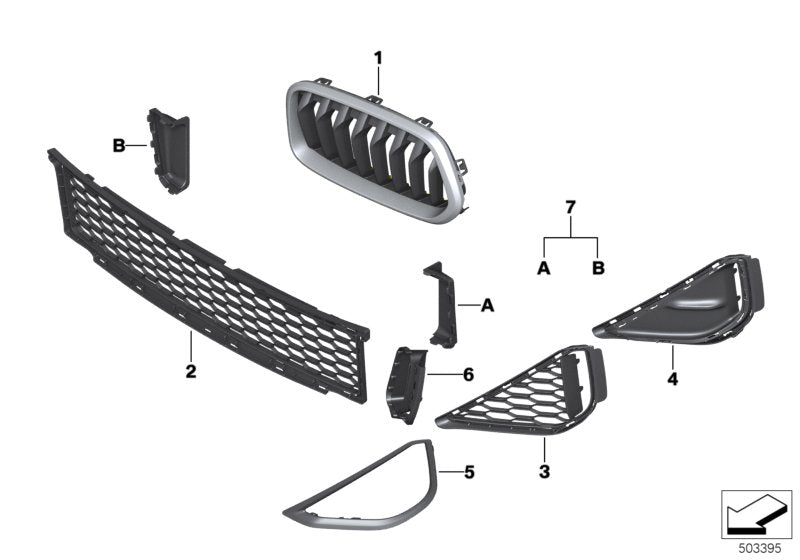 Genuine BMW 51138070222 F39 Grille, Front, Right MSX (Inc. X2 M35iX) | ML Performance US US Car Parts