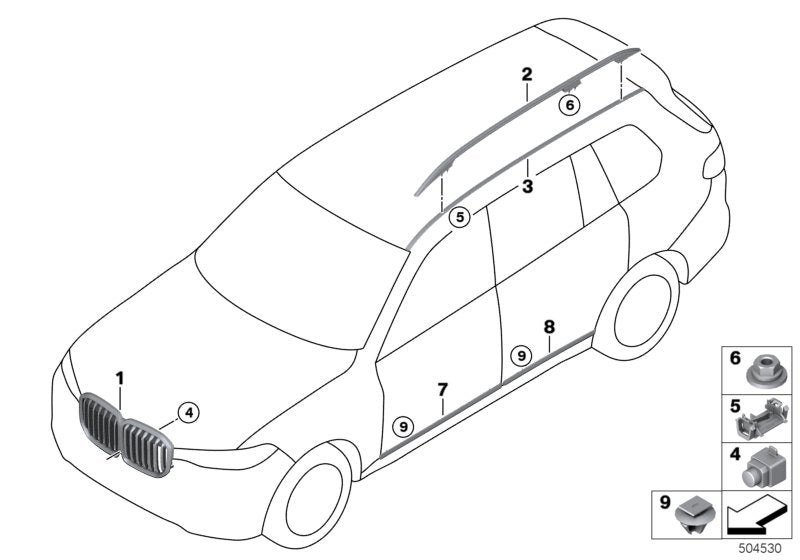 Genuine BMW 51138090458 G07 Roof Rail, High-Gloss, Black, Right (Inc. X7) | ML Performance US US Car Parts