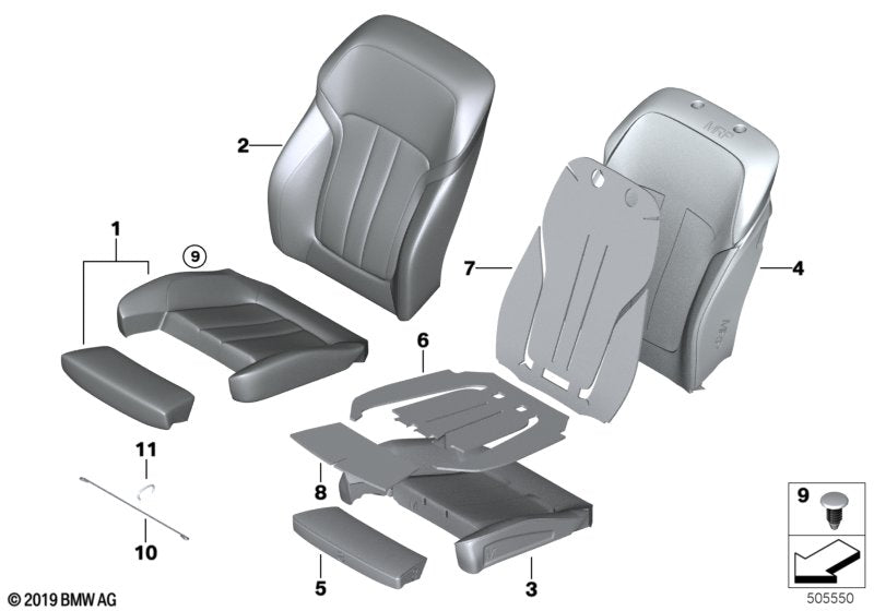 Genuine BMW 52107412674 G30 G11 G31 Cover, Comfort Seat, Perf. Leather LCSW SCHWARZ (Inc. 630iX, 745LeX & 750i) | ML Performance US US Car Parts