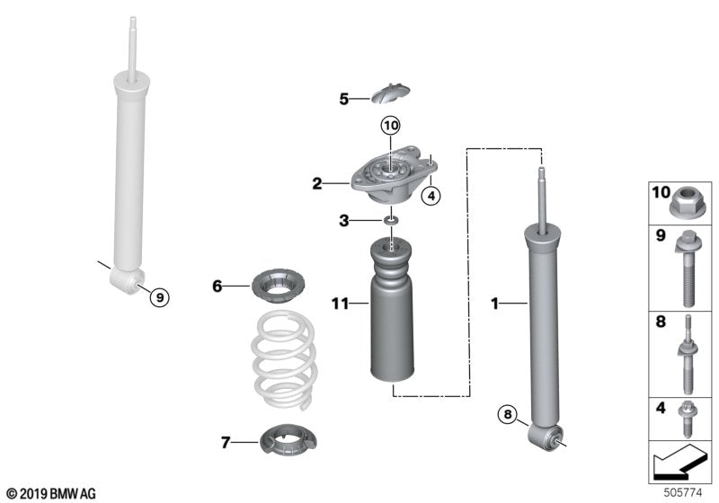 Genuine BMW 33506896988 F40 F44 Auxiliary Damper W.Protective Tube Rear (Inc. 228iX, 220d & M235iX) | ML Performance US US Car Parts