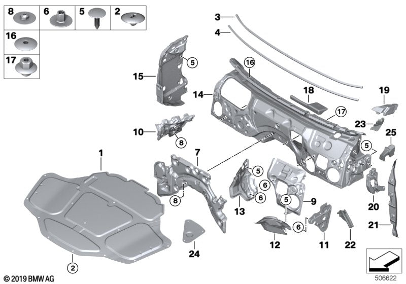 Genuine BMW 51486996305 G30 G31 Sound Insulation, Partition, Inner Left LHD (Inc. 520dX, 520i & 530i) | ML Performance US US Car Parts