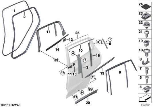 Genuine BMW 51357416528 Cover, Window Frame, Right Rear Door SW HGL (Inc. X4) | ML Performance US US Car Parts