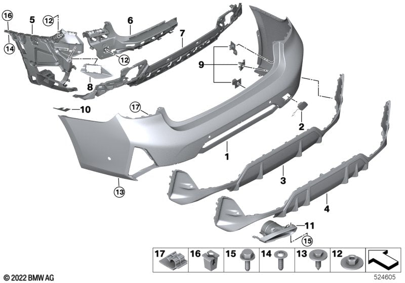 Genuine BMW 51125A69702 Bumper Cover Primed Rear M PDC/PMA