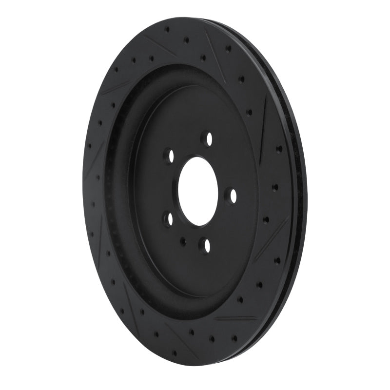 R1 Concepts R1 13-14 Ford Mustang Rear Left Drilled & Slotted Black Brake Rotor
