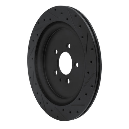 R1 Concepts R1 13-14 Ford Mustang Rear Left Drilled & Slotted Black Brake Rotor