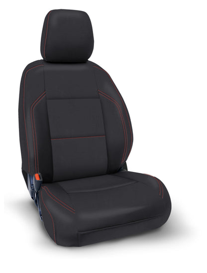 PRP Seats PRP 2016+ Toyota Tacoma Front Seat Covers with Electric Seat Adj. (Pair) - Black with Red Stitching