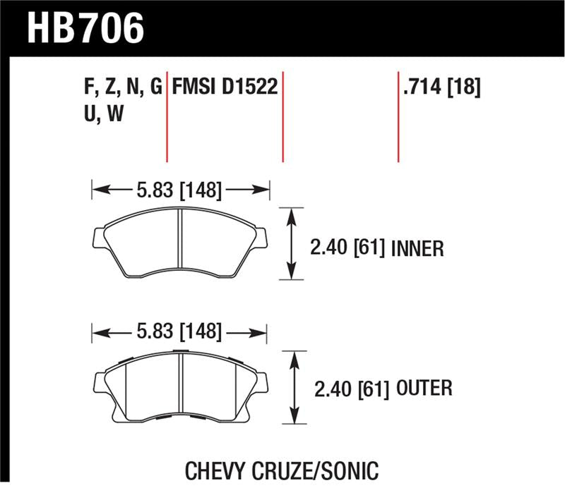 Hawk Performance Hawk 11-12 Chevy Cruze Eco/LS/1LT/2LT/LTZ / 12 Sonic LS/LT/LTZ HP Plus Front Street Brake Pads