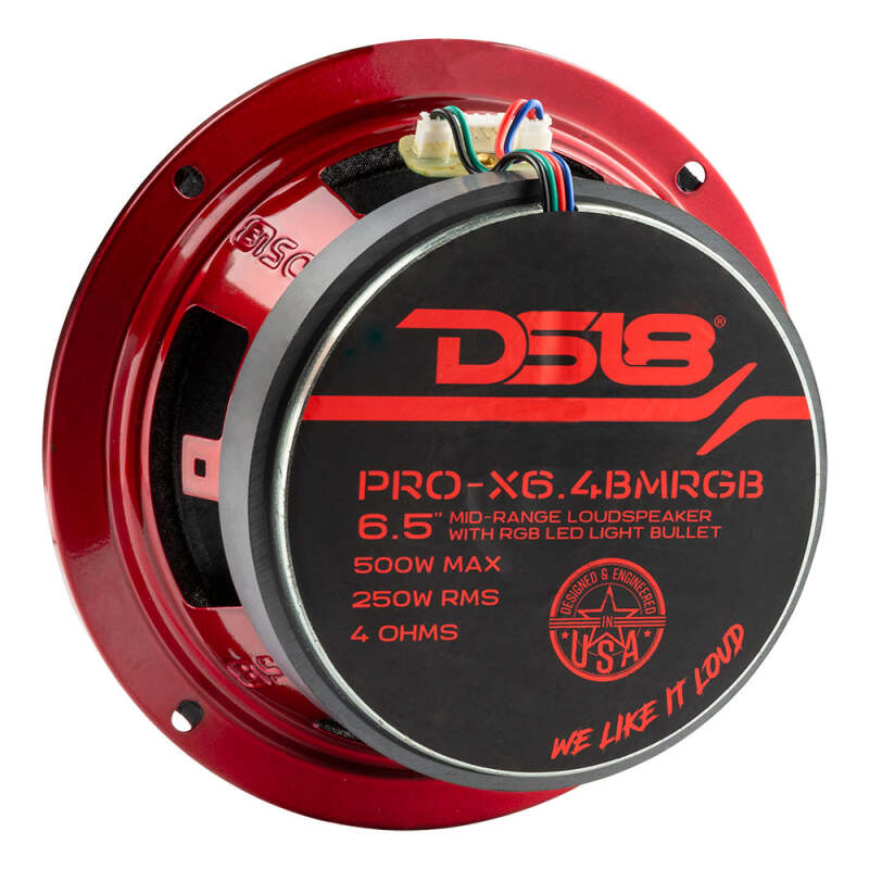 DS18 6.5in 250 Watts RMS 4 ohm Mid-Range Loudspeaker RGB Bullet Loudspeaker