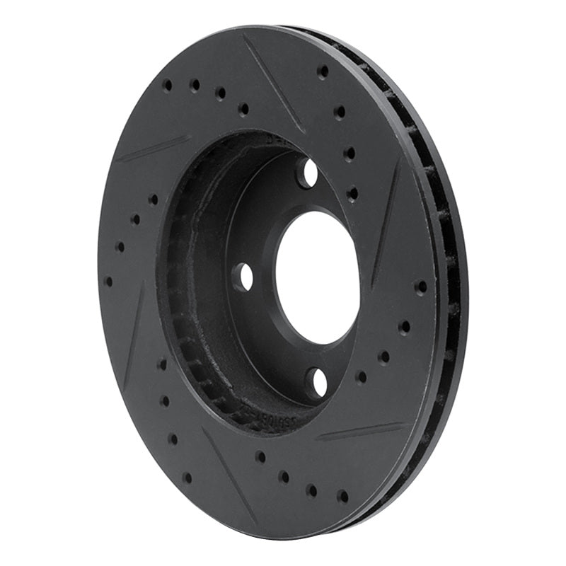 R1 Concepts R1 78-92 Audi 80 Front Left Drilled & Slotted Black Brake Rotor