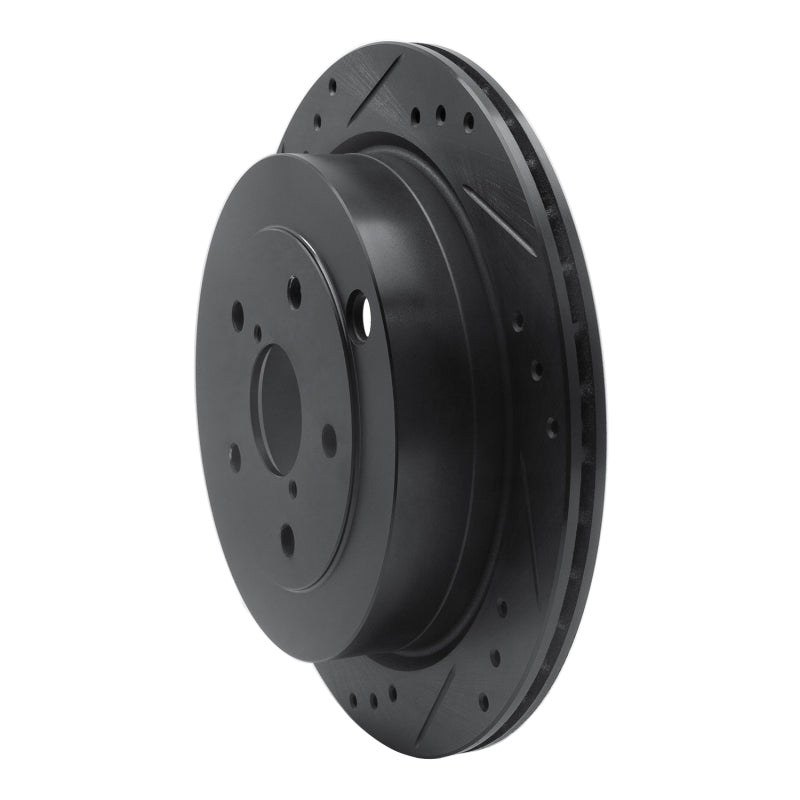 R1 Concepts R1 06-14 Subaru Tribeca Rear Left Drilled & Slotted Black Brake Rotor