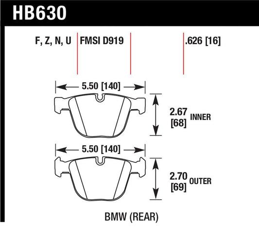 Hawk Performance Hawk 04-10 BMW 535i/545i/550i / 04-10 645Ci/650i /02-09 745i/745Li/750  DTC-70 Race Rear Brake Pads
