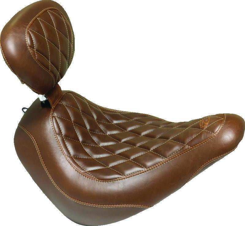 Mustang Motorcycle Mustang 18-21 Harley Low Rider, Sport Glide Wide Tripper Solo Seat w/Driver Backrest Diamond - Brown