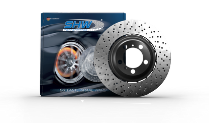 SHW Performance SHW 17-19 Audi RS3 2.5L Front Drilled-Dimpled Lightweight Brake Rotor (8V0615301R)