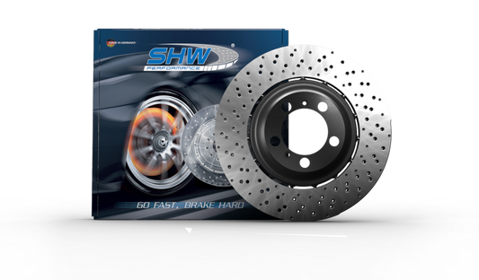 SHW Performance SHW 17-19 Audi RS3 2.5L Front Drilled-Dimpled Lightweight Brake Rotor (8V0615301R)