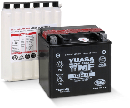 Yuasa Battery Yuasa YTX14L-BS Maintenance Free AGM 12-Volt Battery w/Bottle