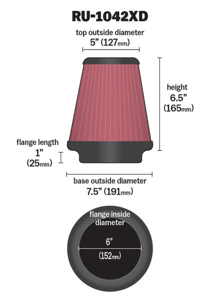 K&N Engineering K&N Universal Clamp-On Air Filter 6in FLG / 7-1/2in B / 5in T / 6-1/2in H