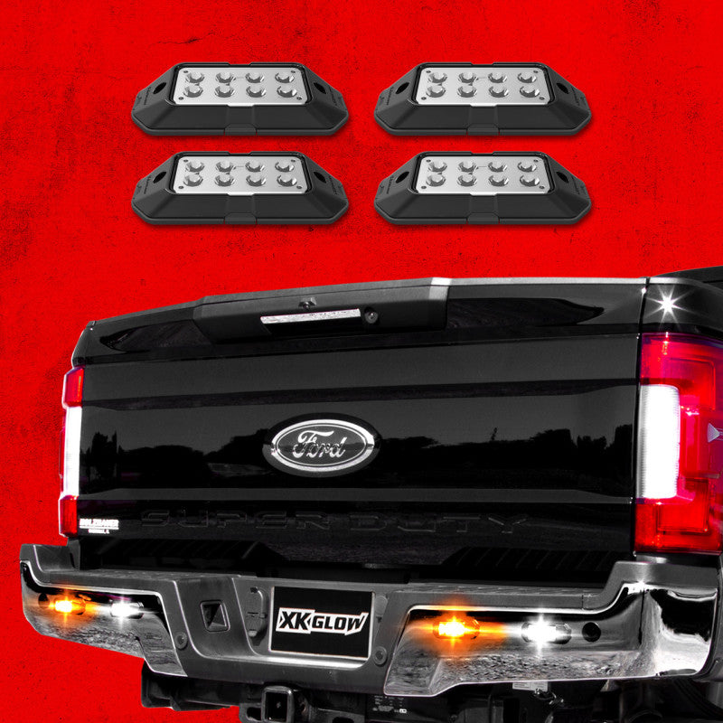 XKGLOW XK Glow Strobe Pod Lights w/ Traffic Modes Ultra LEDs Multiple Modes + Solid On - White + Amber 4pc