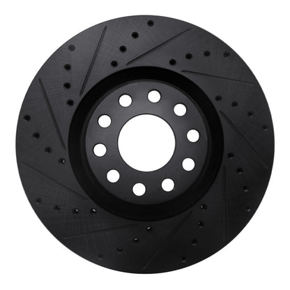 R1 Concepts R1 99-04 Audi S6 Front Left Drilled & Slotted Black Brake Rotor