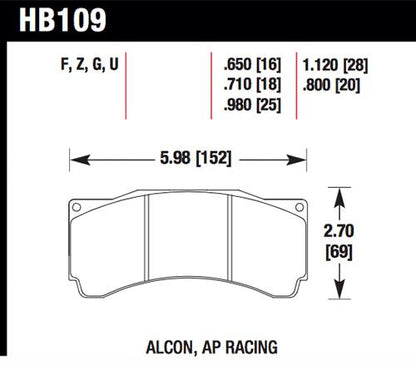 Hawk Performance Hawk AP Racing Alcon DTC-60 Race Brake Pads