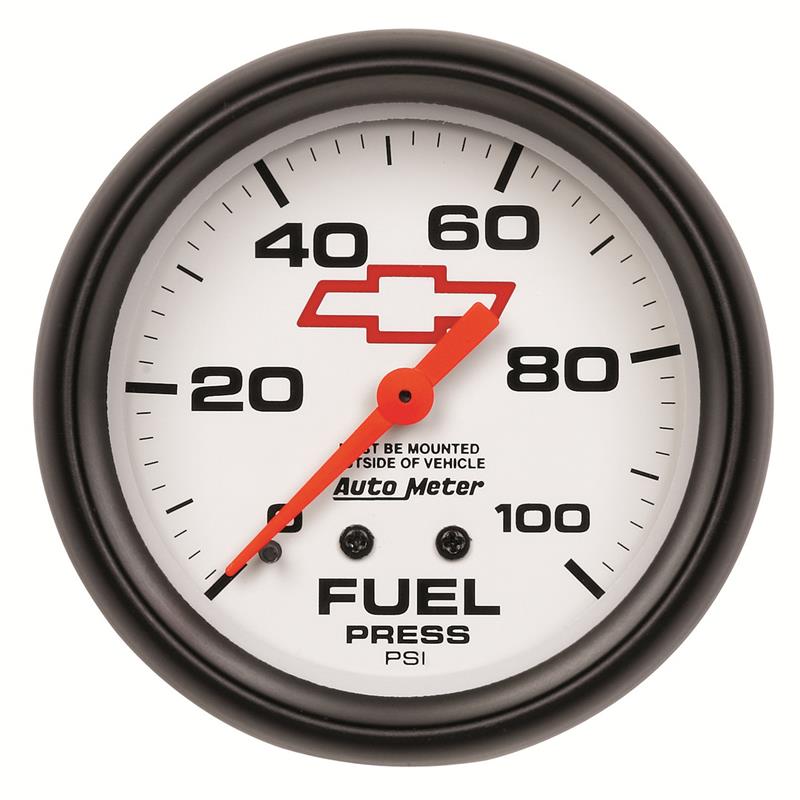AutoMeter Gauge Fuel Press 2-5/8in. 100PSI Mechanical Chevy Red Bowtie White