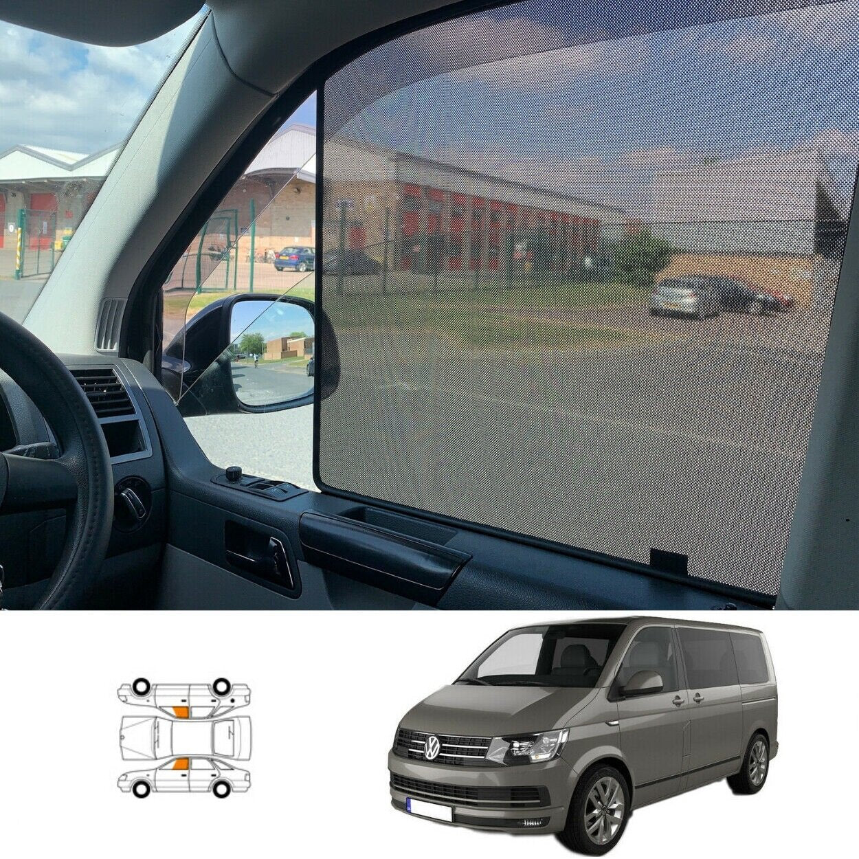Heyner TROVWT6cF Volkswagen Transporter T6 With Cut - Front Windows Shades Set Of 2Pcs.