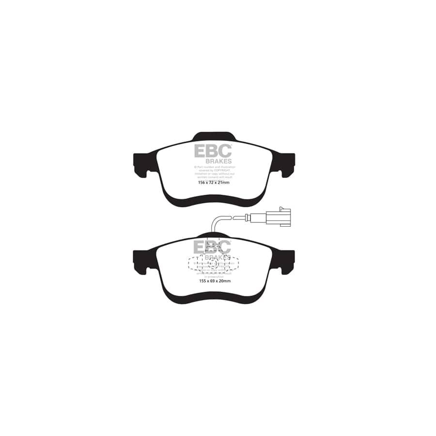 EBC PD02KF265 Lancia Delta Redstuff Front Brake Pad & Plain Disc Kit - Bosch Caliper 2 | ML Performance US Car Parts