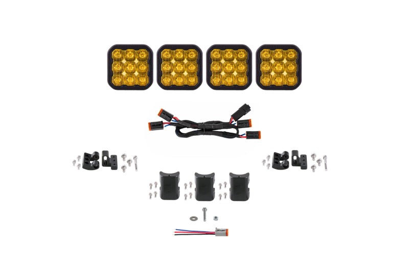 Diode Dynamics SS5 Pro Universal CrossLink 4-Pod Lightbar - Yellow Driving