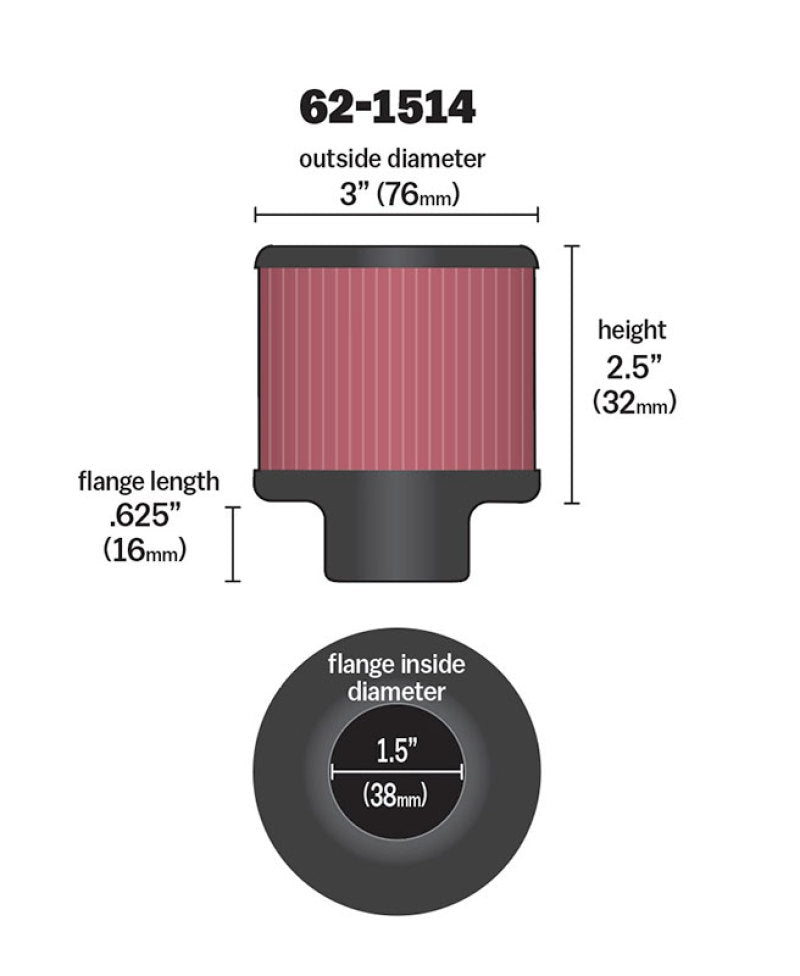 K&N Engineering K&N 1.5in Flange ID x 3in OD x 2.5in Height Clamp On Crankcase Vent Filter