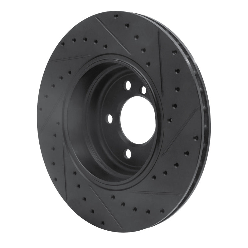 R1 Concepts R1 05-08 BMW 760I Rear Left Drilled & Slotted Black Brake Rotor