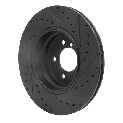 R1 Concepts R1 05-08 BMW 760I Rear Left Drilled & Slotted Black Brake Rotor