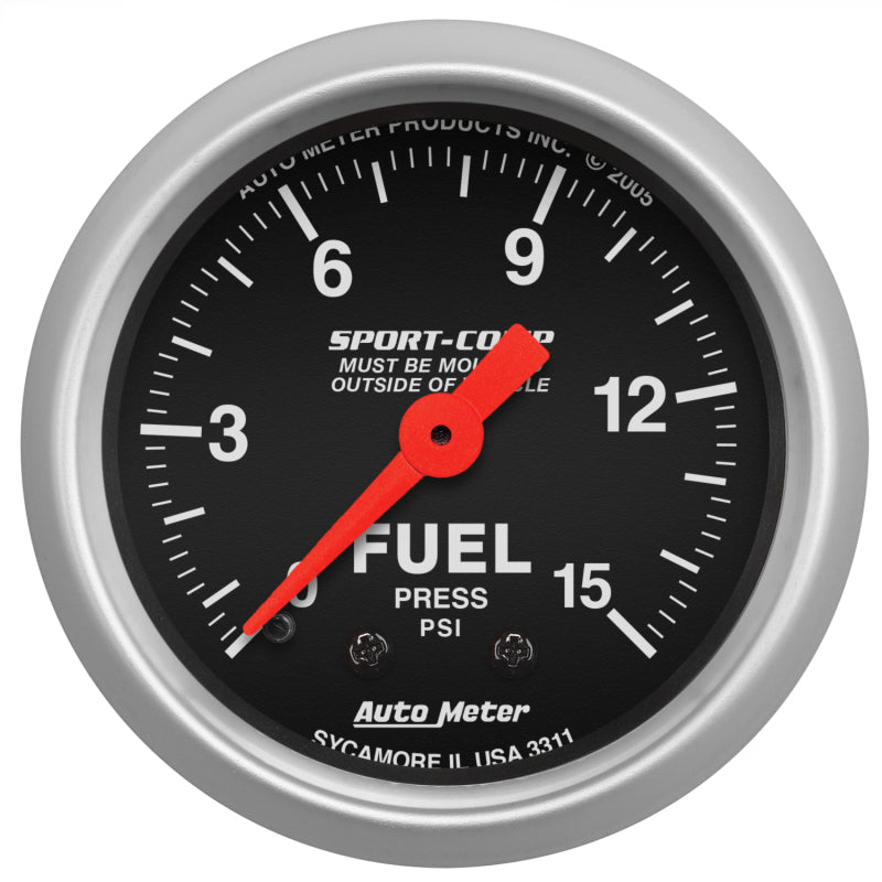 Autometer 2-1/16in 0-15 PSI Mechanical Sport-Comp Fuel Pressure Gauge