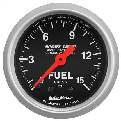 Autometer 2-1/16in 0-15 PSI Mechanical Sport-Comp Fuel Pressure Gauge
