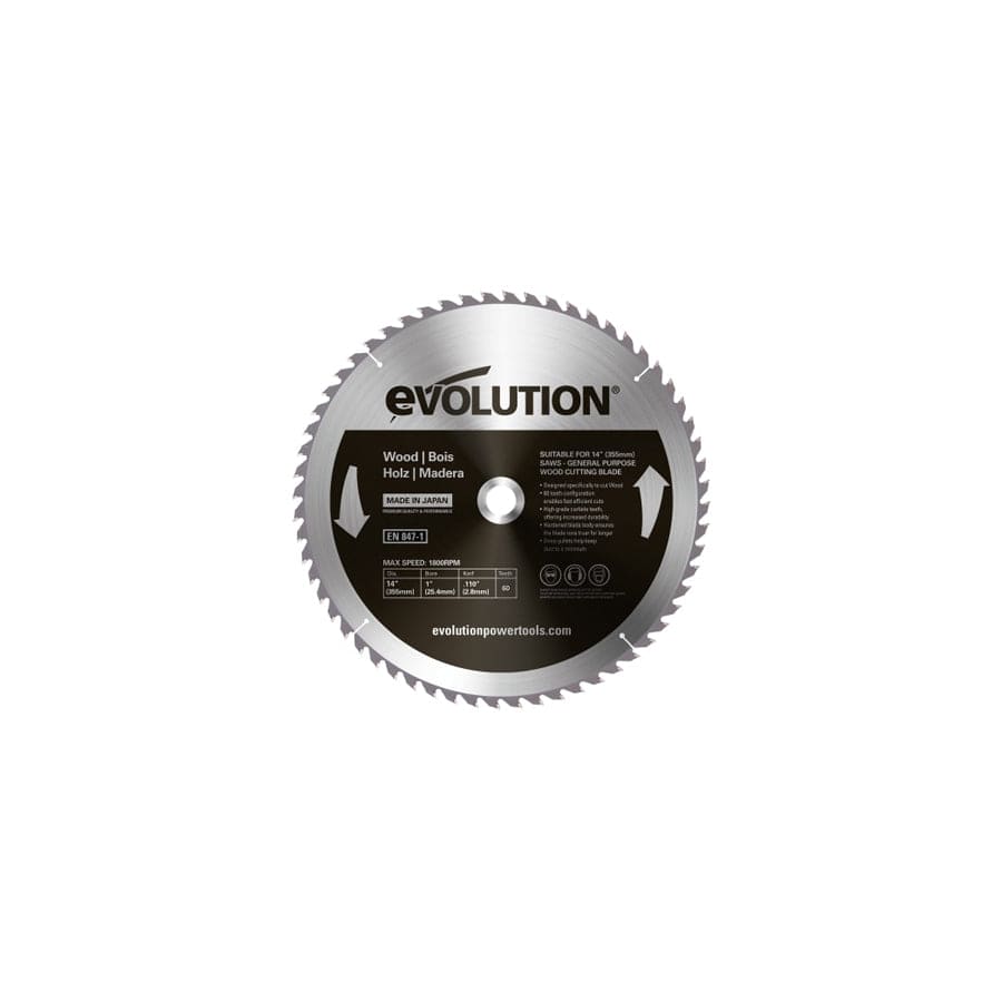 Evolution EVLGW355TC60 Wood Cutting Circular Saw Blade 355 x 2.8 x 25.4mm x 60T