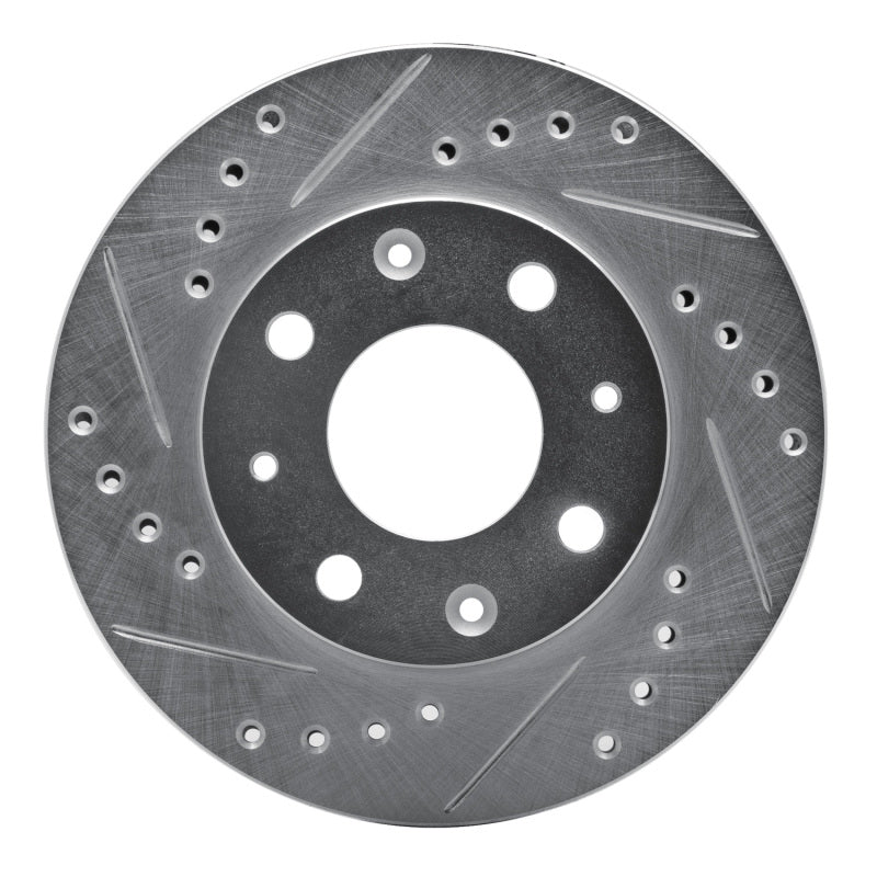 R1 Concepts R1 84-06 Honda CRX Front Left Drilled & Slotted Silver Brake Rotor